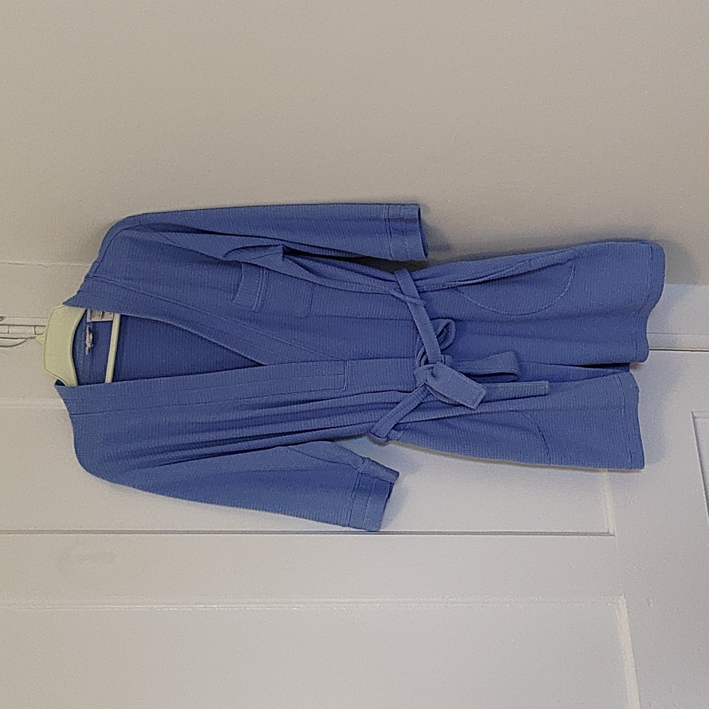 Small light blue waffle weave bathrobe